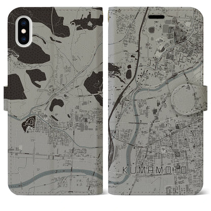 【熊本（熊本県）】地図柄iPhoneケース（手帳タイプ）モノトーン・iPhone XS Max 用