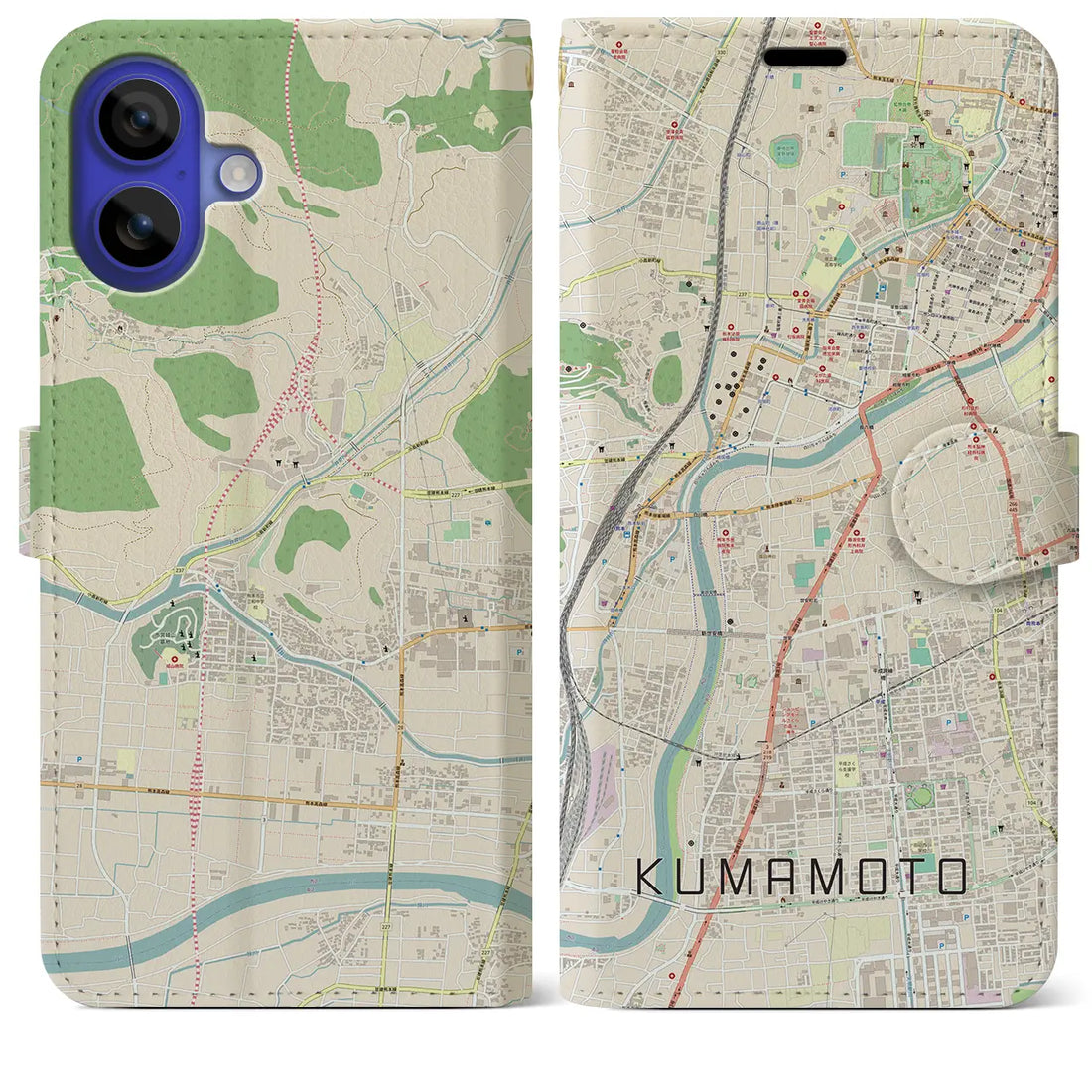 【熊本（熊本県）】地図柄iPhoneケース（手帳タイプ）ナチュラル・iPhone 16 Pro Max 用