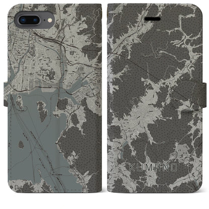 【熊野（広島県）】地図柄iPhoneケース（手帳タイプ）モノトーン・iPhone 8Plus /7Plus / 6sPlus / 6Plus 用