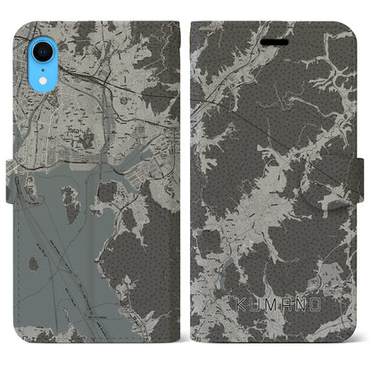 【熊野（広島県）】地図柄iPhoneケース（手帳タイプ）モノトーン・iPhone XR 用