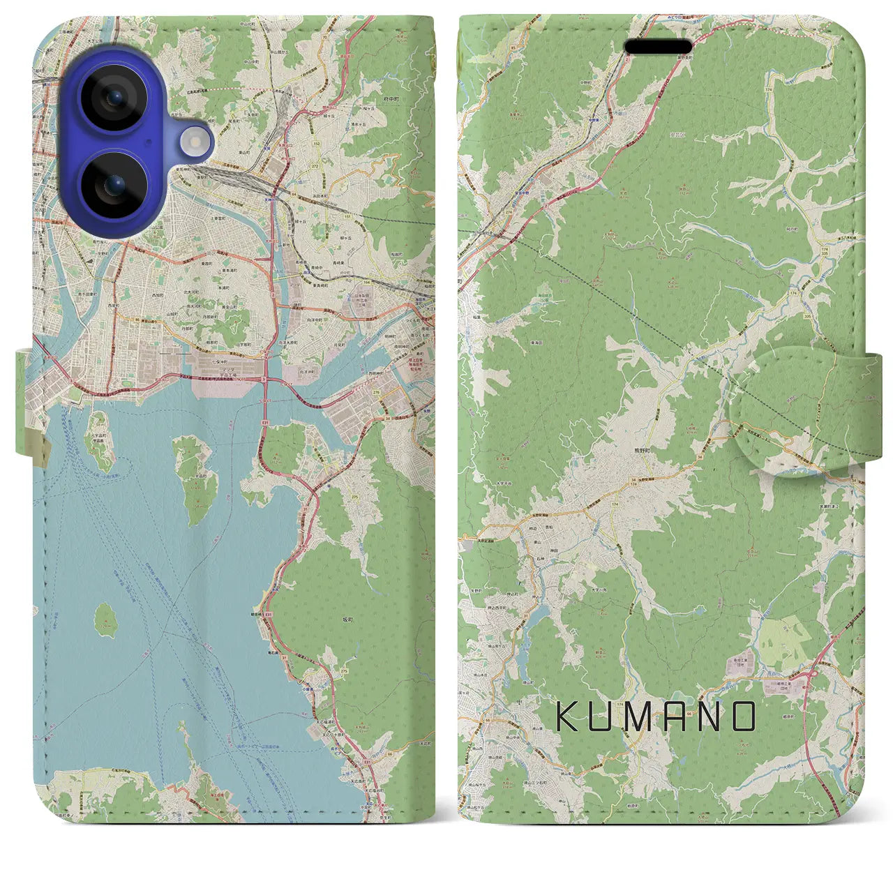 【熊野（広島県）】地図柄iPhoneケース（手帳タイプ）ナチュラル・iPhone 16 Pro Max 用