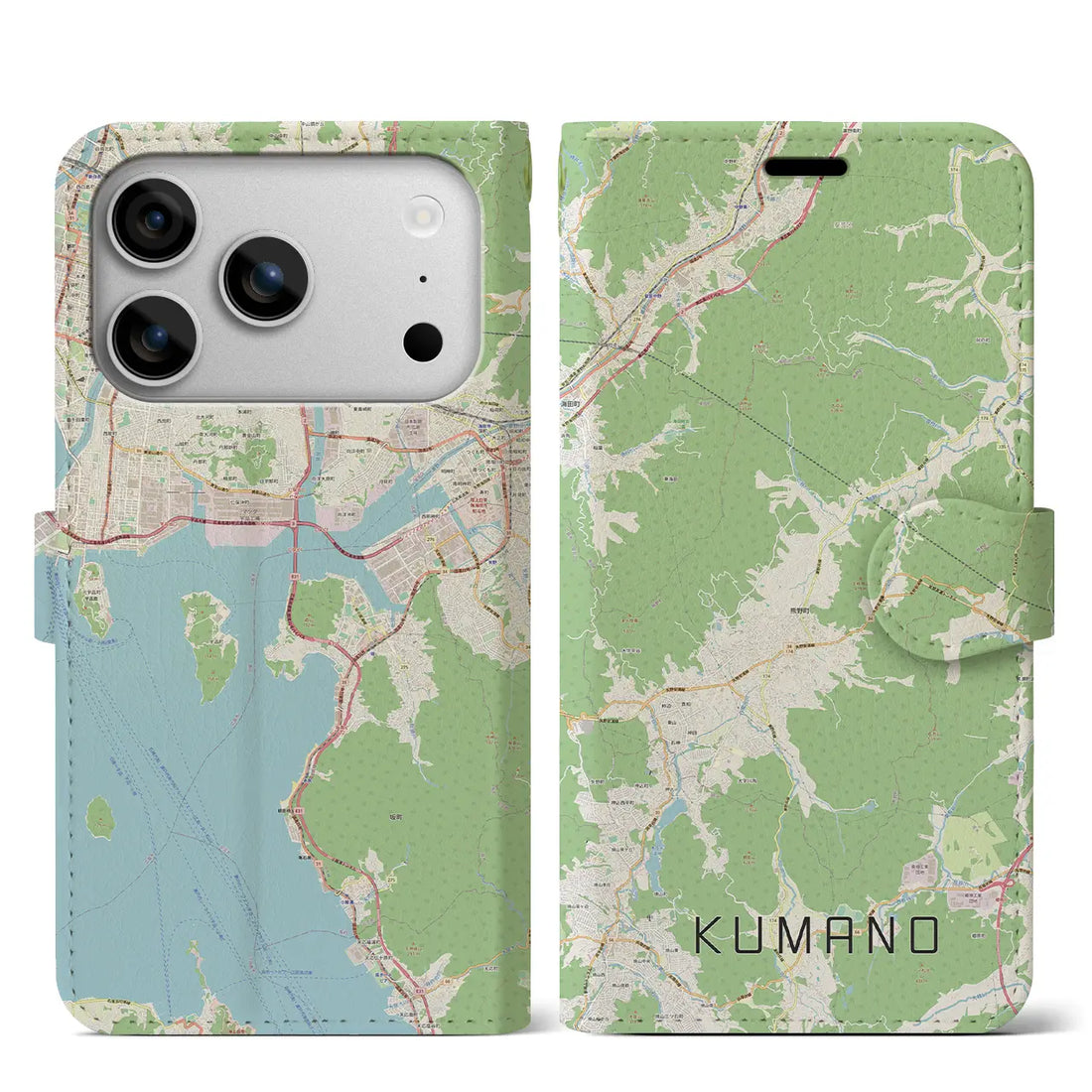 【熊野（広島県）】地図柄iPhoneケース（手帳タイプ）モノトーン・iPhone 17 Pro Max 用