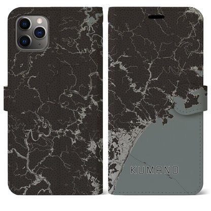 【熊野（三重県）】地図柄iPhoneケース（手帳タイプ）モノトーン・iPhone 11 Pro Max 用