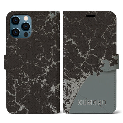 【熊野（三重県）】地図柄iPhoneケース（手帳タイプ）モノトーン・iPhone 12 / 12 Pro 用