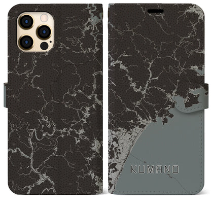 【熊野（三重県）】地図柄iPhoneケース（手帳タイプ）モノトーン・iPhone 12 Pro Max 用