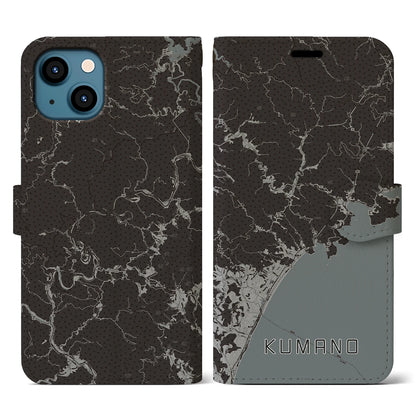 【熊野（三重県）】地図柄iPhoneケース（手帳タイプ）モノトーン・iPhone 13 用