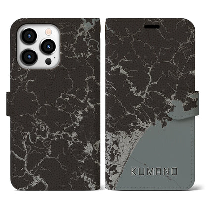 【熊野（三重県）】地図柄iPhoneケース（手帳タイプ）モノトーン・iPhone 13 Pro 用