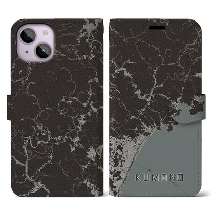 【熊野（三重県）】地図柄iPhoneケース（手帳タイプ）モノトーン・iPhone 14 用