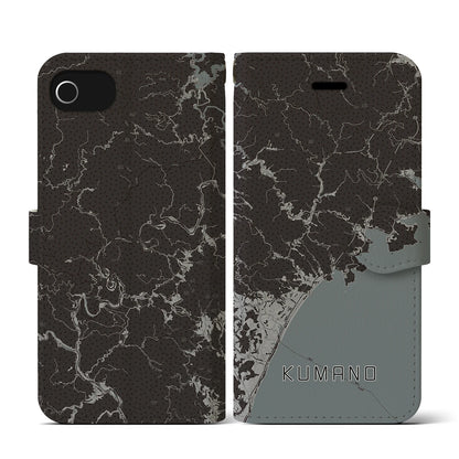 【熊野（三重県）】地図柄iPhoneケース（手帳タイプ）モノトーン・iPhone SE（第3 / 第2世代） / 8 / 7 / 6s / 6 用