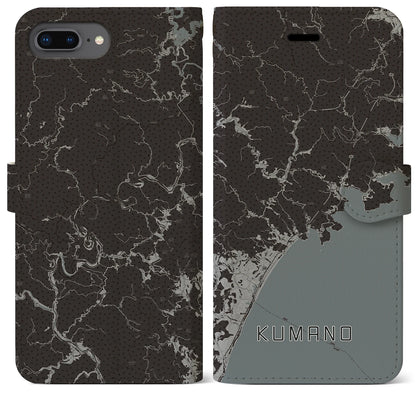 【熊野（三重県）】地図柄iPhoneケース（手帳タイプ）モノトーン・iPhone 8Plus /7Plus / 6sPlus / 6Plus 用