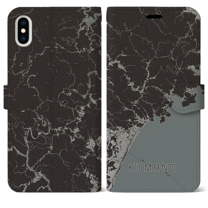 【熊野（三重県）】地図柄iPhoneケース（手帳タイプ）モノトーン・iPhone XS Max 用