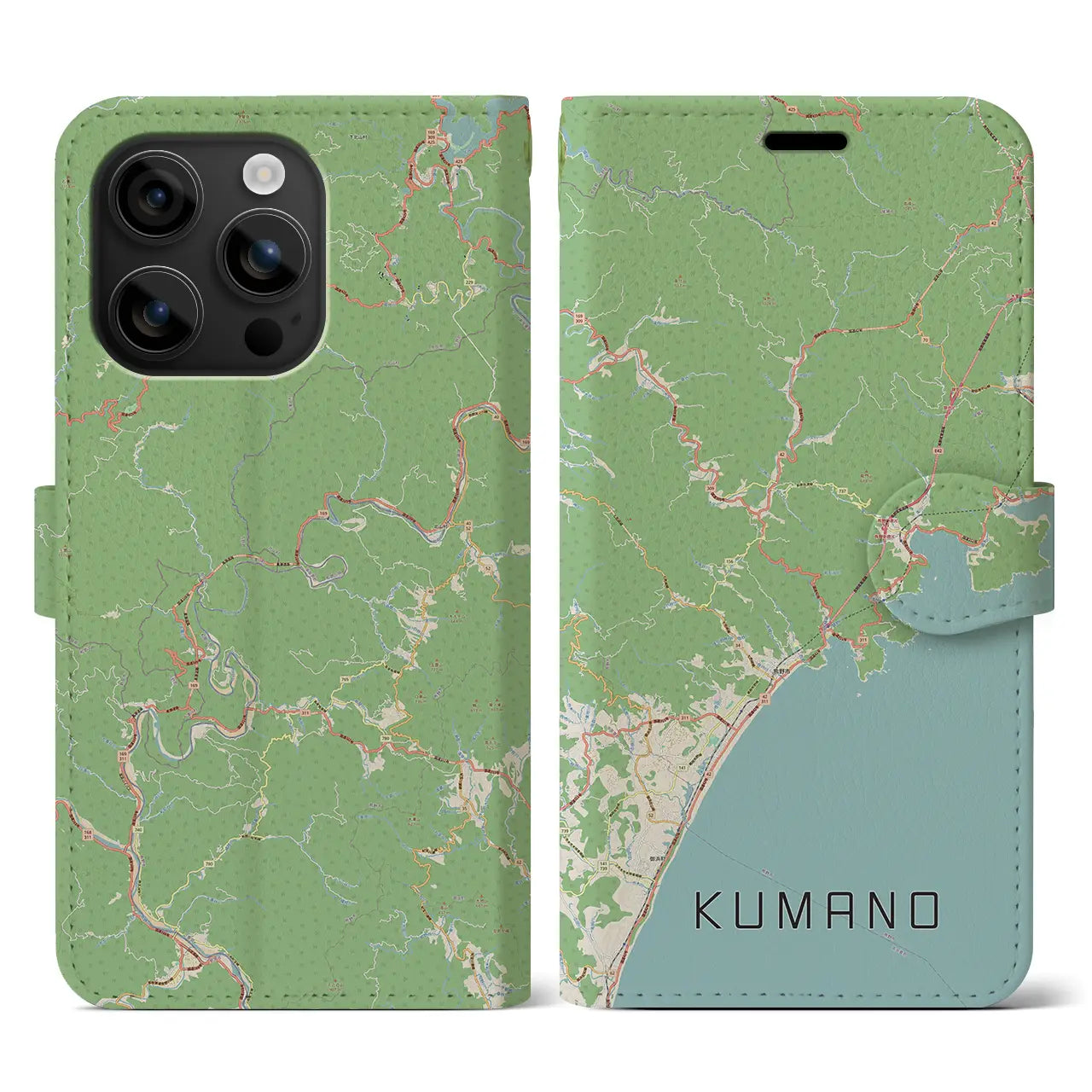 【熊野（三重県）】地図柄iPhoneケース（手帳タイプ）ナチュラル・iPhone 16 用