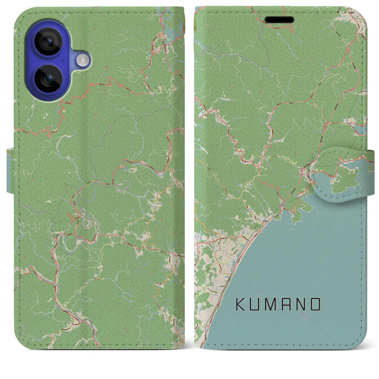 【熊野（三重県）】地図柄iPhoneケース（手帳タイプ）ナチュラル・iPhone 16 Pro Max 用