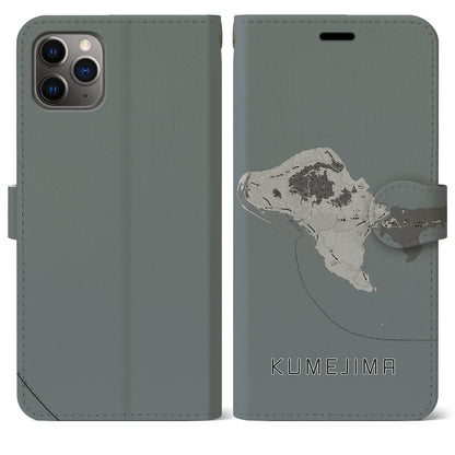 【久米島（沖縄県）】地図柄iPhoneケース（手帳タイプ）モノトーン・iPhone 11 Pro Max 用