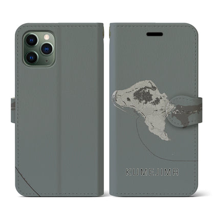 【久米島（沖縄県）】地図柄iPhoneケース（手帳タイプ）モノトーン・iPhone 11 Pro 用