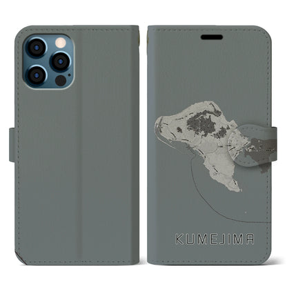 【久米島（沖縄県）】地図柄iPhoneケース（手帳タイプ）モノトーン・iPhone 12 / 12 Pro 用
