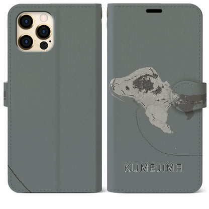 【久米島（沖縄県）】地図柄iPhoneケース（手帳タイプ）モノトーン・iPhone 12 Pro Max 用