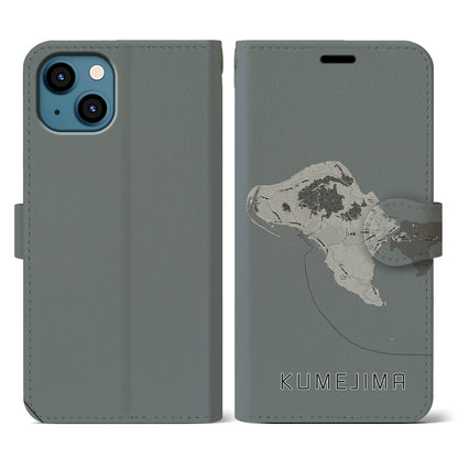 【久米島（沖縄県）】地図柄iPhoneケース（手帳タイプ）モノトーン・iPhone 13 用