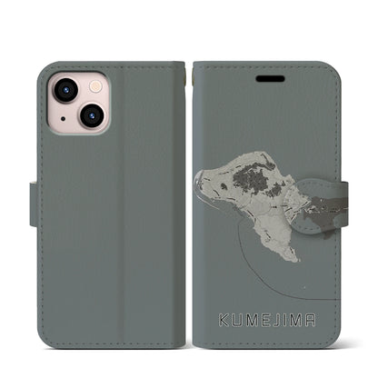 【久米島（沖縄県）】地図柄iPhoneケース（手帳タイプ）モノトーン・iPhone 13 mini 用