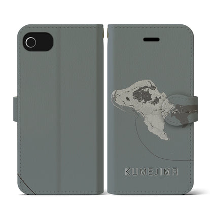 【久米島（沖縄県）】地図柄iPhoneケース（手帳タイプ）モノトーン・iPhone SE（第3 / 第2世代） / 8 / 7 / 6s / 6 用