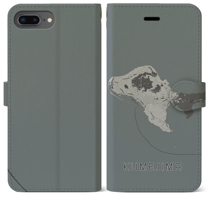【久米島（沖縄県）】地図柄iPhoneケース（手帳タイプ）モノトーン・iPhone 8Plus /7Plus / 6sPlus / 6Plus 用