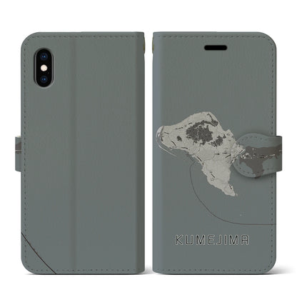 【久米島（沖縄県）】地図柄iPhoneケース（手帳タイプ）モノトーン・iPhone XS / X 用