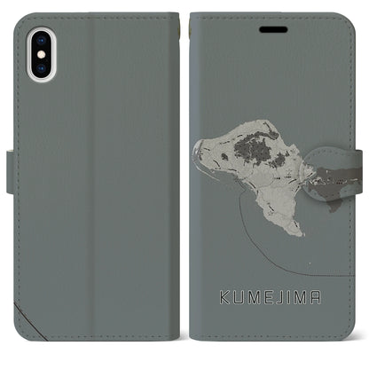 【久米島（沖縄県）】地図柄iPhoneケース（手帳タイプ）モノトーン・iPhone XS Max 用