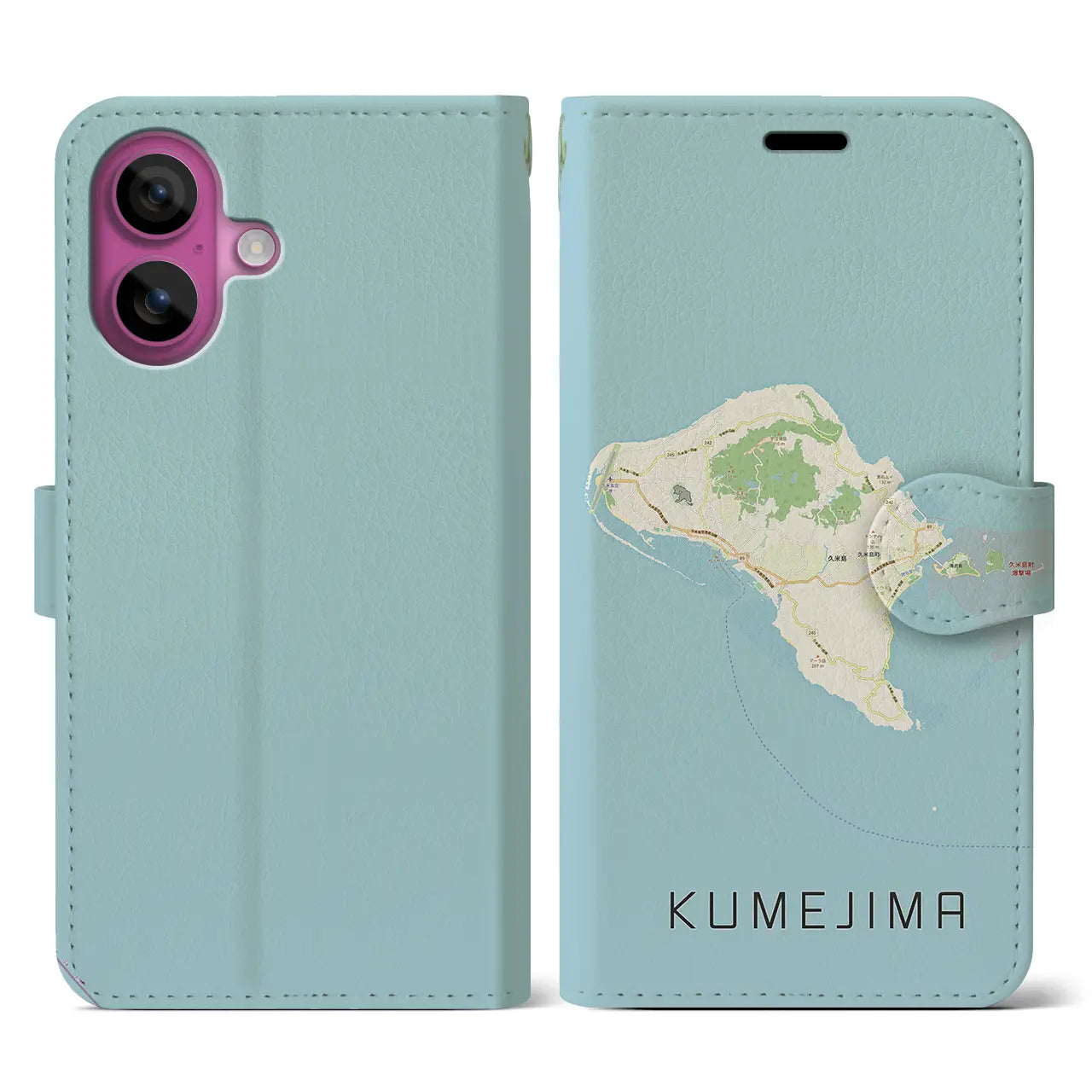 【久米島（沖縄県）】地図柄iPhoneケース（手帳タイプ）ナチュラル・iPhone 16 Pro 用