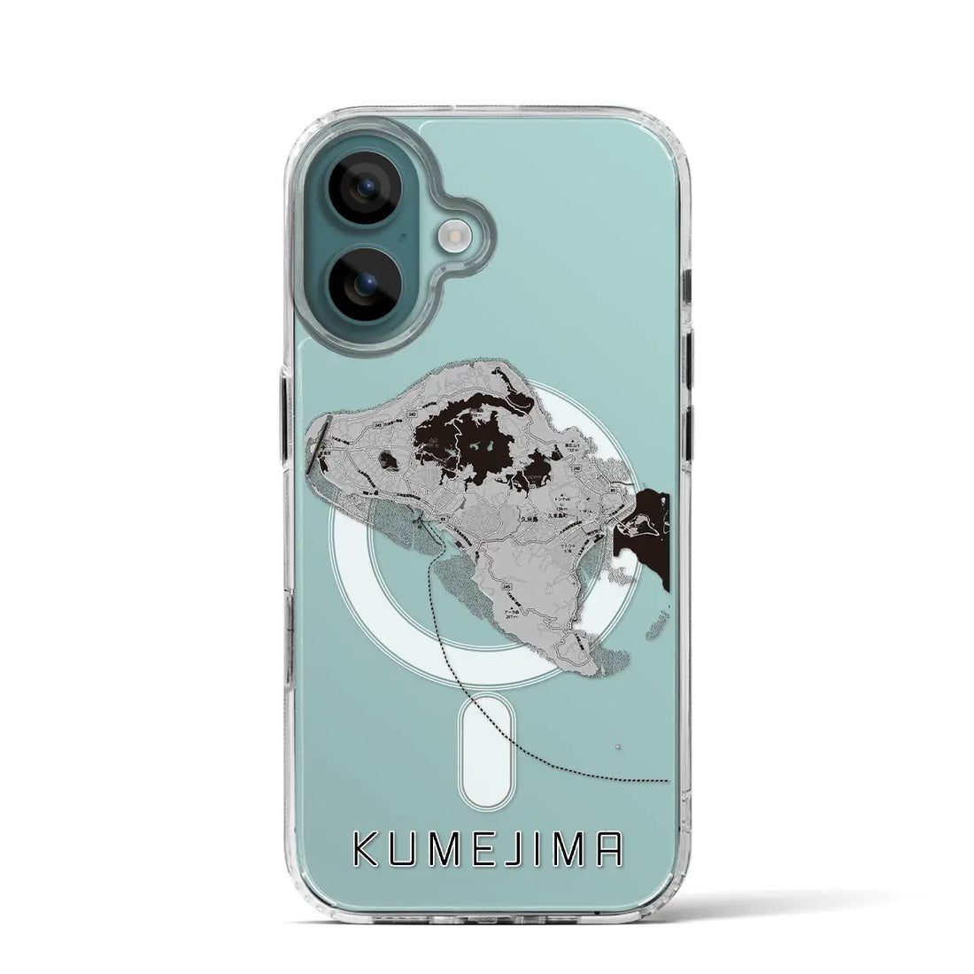 【久米島(沖縄県)】地図柄iPhoneケース(MagSafeタイプ)モノトーン・iPhone 16 Pro 用