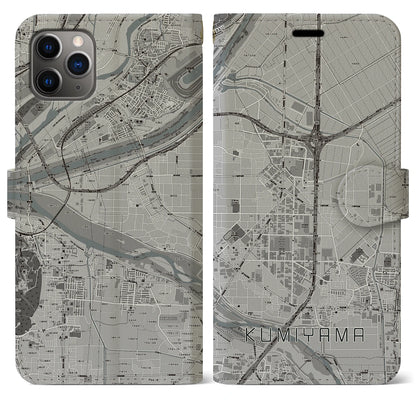 【久御山（京都府）】地図柄iPhoneケース（手帳タイプ）モノトーン・iPhone 11 Pro Max 用