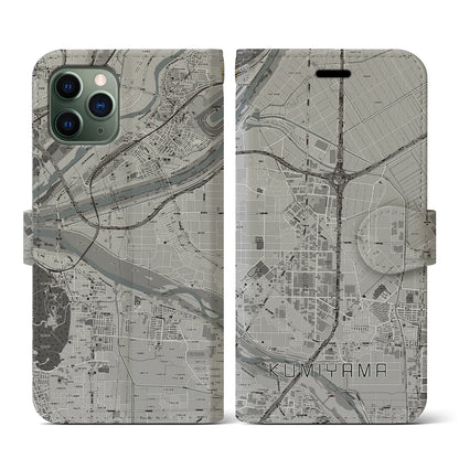 【久御山（京都府）】地図柄iPhoneケース（手帳タイプ）モノトーン・iPhone 11 Pro 用