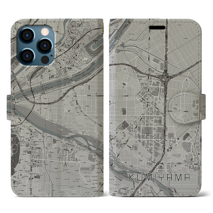 【久御山（京都府）】地図柄iPhoneケース（手帳タイプ）モノトーン・iPhone 12 / 12 Pro 用