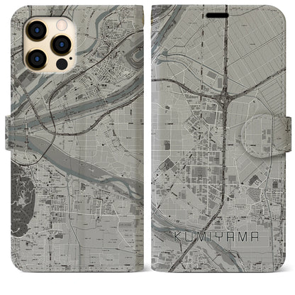 【久御山（京都府）】地図柄iPhoneケース（手帳タイプ）モノトーン・iPhone 12 Pro Max 用