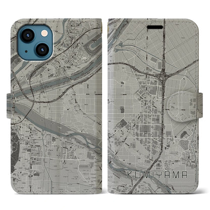 【久御山（京都府）】地図柄iPhoneケース（手帳タイプ）モノトーン・iPhone 13 用