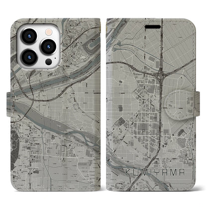 【久御山（京都府）】地図柄iPhoneケース（手帳タイプ）モノトーン・iPhone 13 Pro 用