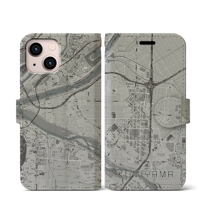 【久御山（京都府）】地図柄iPhoneケース（手帳タイプ）モノトーン・iPhone 13 mini 用