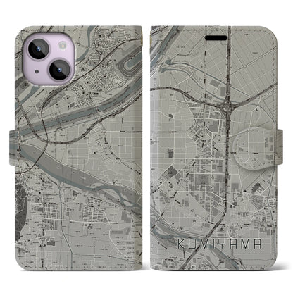 【久御山（京都府）】地図柄iPhoneケース（手帳タイプ）モノトーン・iPhone 14 用