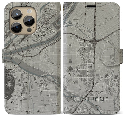 【久御山（京都府）】地図柄iPhoneケース（手帳タイプ）モノトーン・iPhone 14 Pro Max 用
