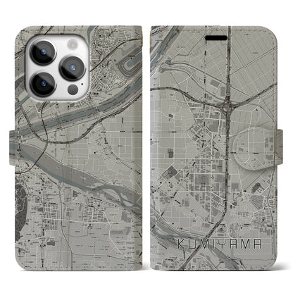 【久御山（京都府）】地図柄iPhoneケース（手帳タイプ）モノトーン・iPhone 14 Pro 用