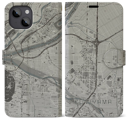 【久御山（京都府）】地図柄iPhoneケース（手帳タイプ）モノトーン・iPhone 14 Plus 用