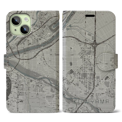 【久御山（京都府）】地図柄iPhoneケース（手帳タイプ）モノトーン・iPhone 15 用