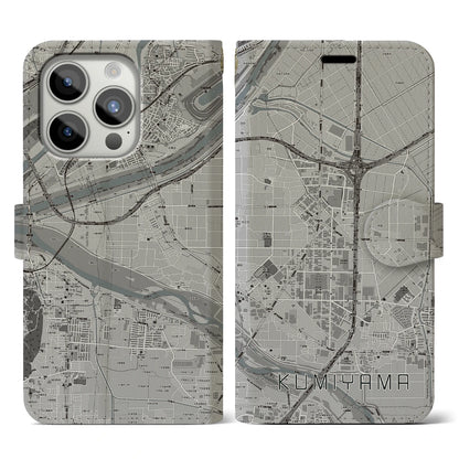 【久御山（京都府）】地図柄iPhoneケース（手帳タイプ）モノトーン・iPhone 15 Pro 用