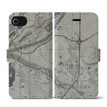 【久御山（京都府）】地図柄iPhoneケース（手帳タイプ）モノトーン・iPhone SE（第3 / 第2世代） / 8 / 7 / 6s / 6 用