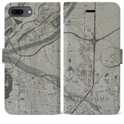 【久御山（京都府）】地図柄iPhoneケース（手帳タイプ）モノトーン・iPhone 8Plus /7Plus / 6sPlus / 6Plus 用
