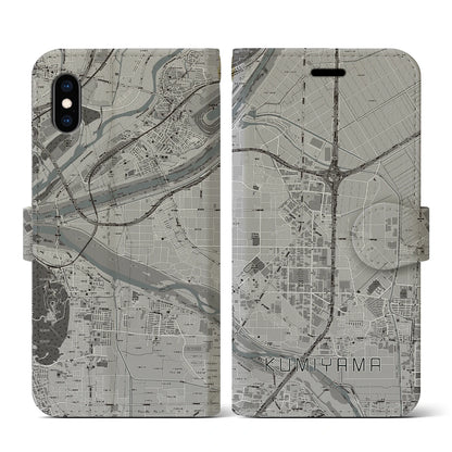 【久御山（京都府）】地図柄iPhoneケース（手帳タイプ）モノトーン・iPhone XS / X 用