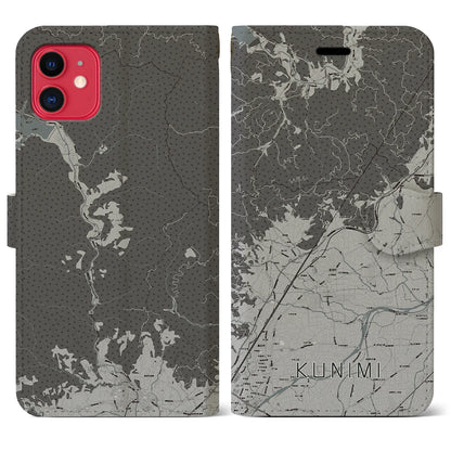 【国見（福島県）】地図柄iPhoneケース（手帳タイプ）モノトーン・iPhone 11 用