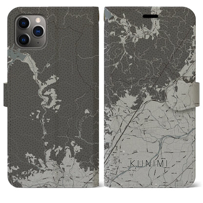 【国見（福島県）】地図柄iPhoneケース（手帳タイプ）モノトーン・iPhone 11 Pro Max 用