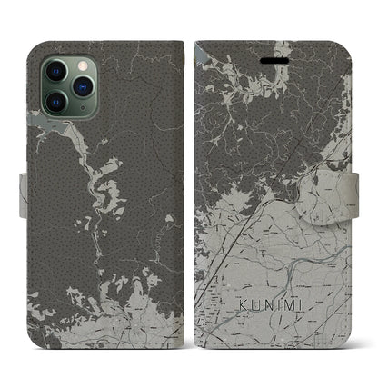 【国見（福島県）】地図柄iPhoneケース（手帳タイプ）モノトーン・iPhone 11 Pro 用