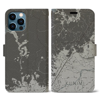 【国見（福島県）】地図柄iPhoneケース（手帳タイプ）モノトーン・iPhone 12 / 12 Pro 用