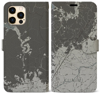 【国見（福島県）】地図柄iPhoneケース（手帳タイプ）モノトーン・iPhone 12 Pro Max 用